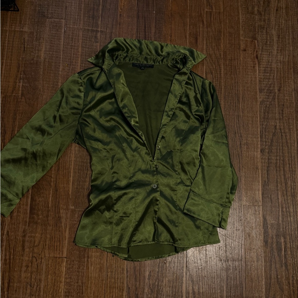 Harve Benard Green Satin Blouse